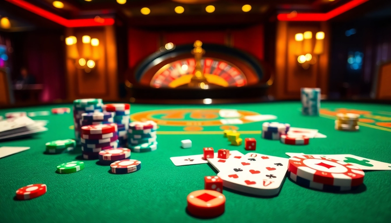 Experience the thrill of online gambling at 123b with colorful poker chips and casino tables.