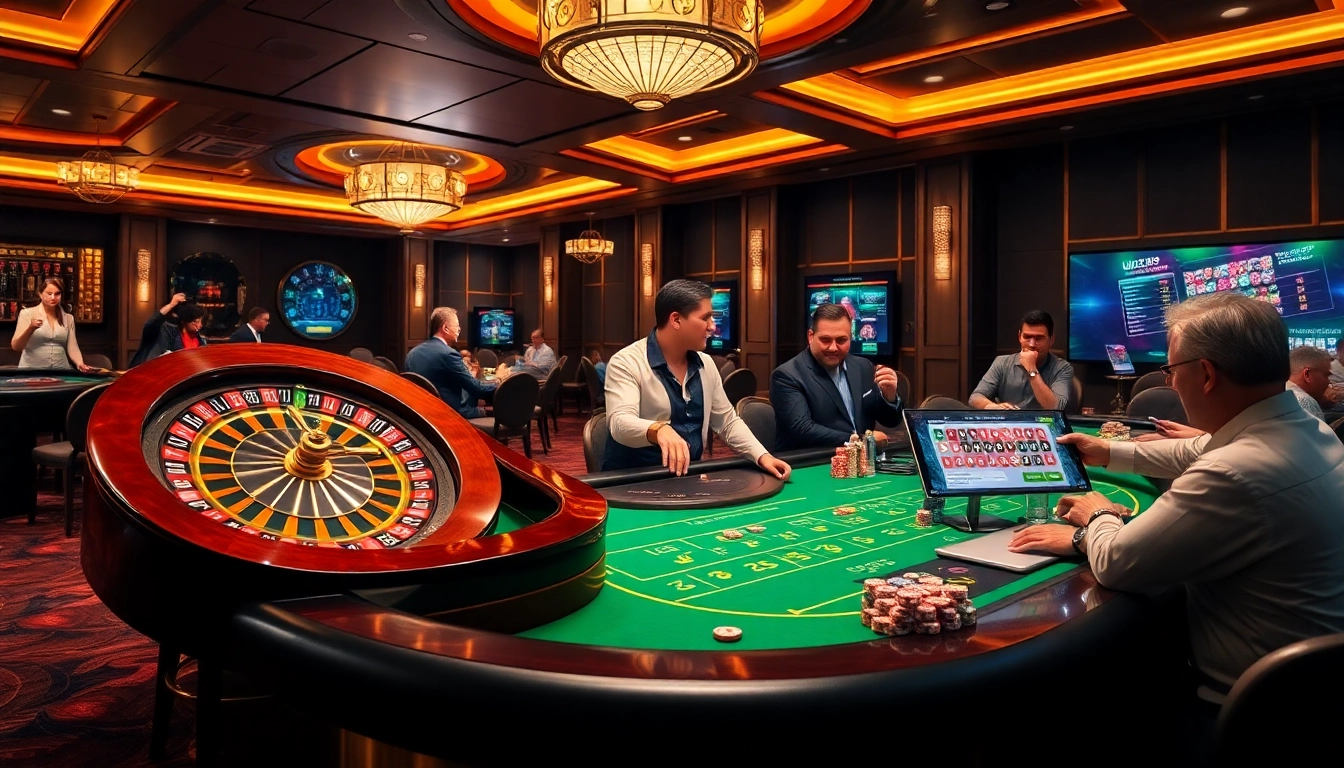 Experience the thrill of gambling at UU88 with a luxurious casino scene featuring roulette and poker.