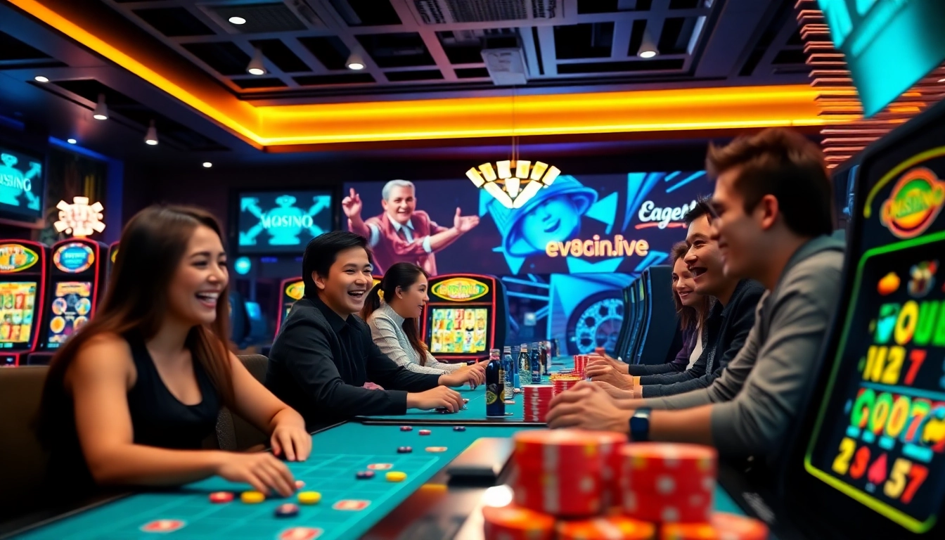 Exciting online casino experience at ev88win.live with players enjoying poker and slot games.